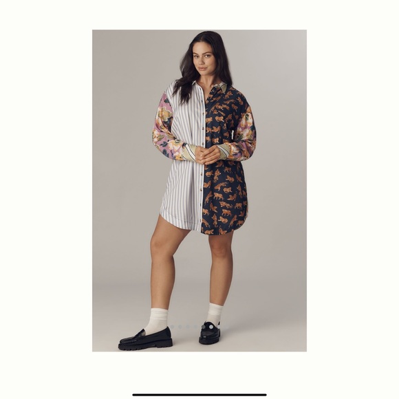 Maeve The Soren Mixed-Print Mini Shirt Dress - Picture 3 of 6